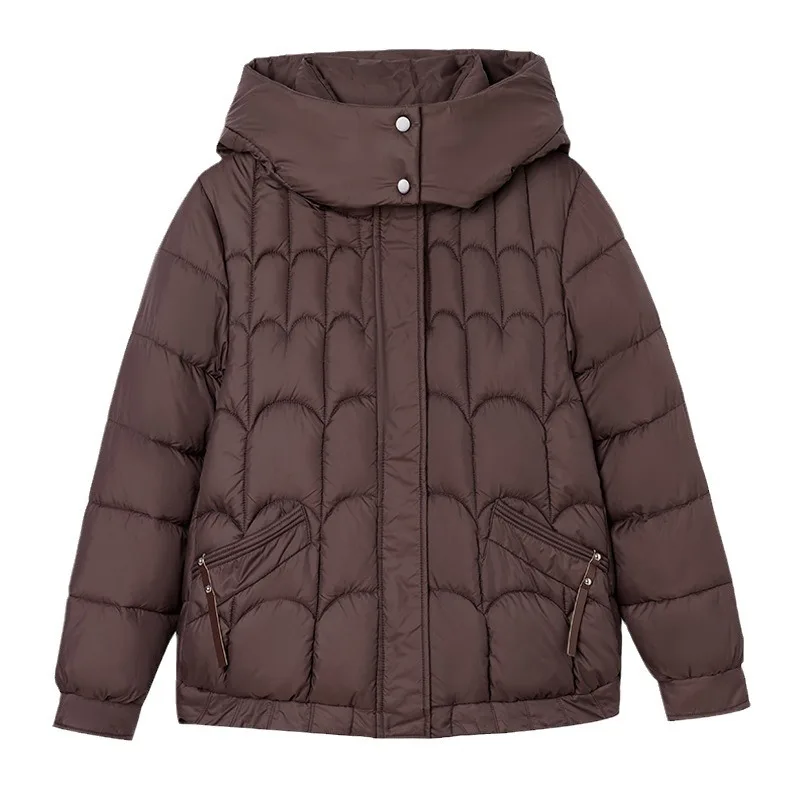 KIDCRKJ 2025 الشتاء المرأة وسادة مبطنة لون نقي سترات مقنعين الوقوف طوق سترة الإناث قصيرة الحد الأدنى سيدة أبلى #5