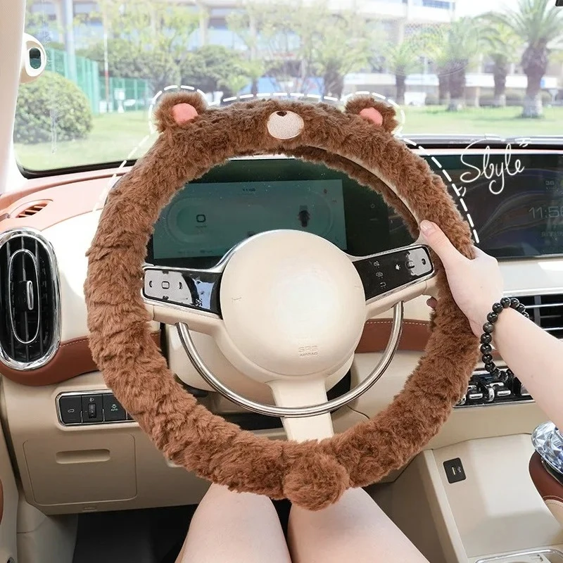 

Universal Winter Warm Soft Plush Cartoon Bear Ear Car Interior Car Steering Wheel Cover Handble Cover Car Interior
