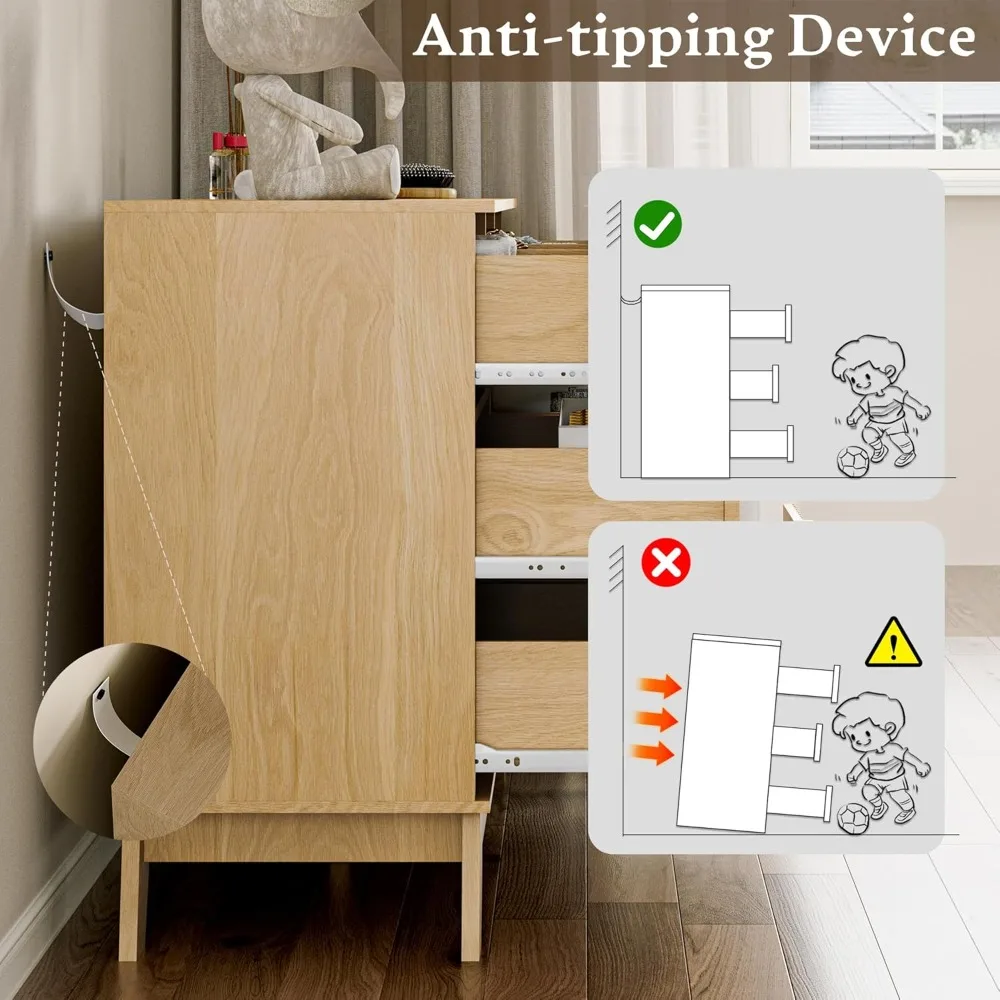 Lemari Laci Bergaris untuk Kamar Tidur dengan 7 Laci, Lemari Laci Bergaya Modern Abad Pertengahan, Lemari Laci Kayu Alami Lebar 48 untuk Lemari, Kayu B