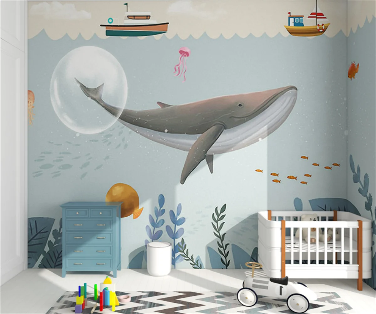 

beibehang papel de parede Custom Kids Room Girls Boys Bedroom Whale New Whole House Interior Wallpaper papier peint