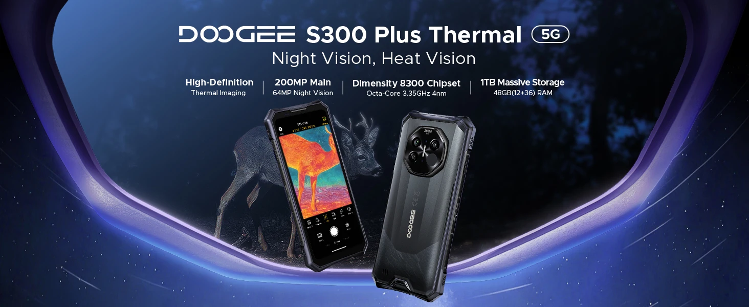 DOOGEE S300 Plus Thermal 5G Rugged Phone Thermal Imaging Dimensity 8300 6.78" 200MP AI Camera 48GB(12+36) RAM 1TB ROM 11000mAh Battery Android 16 66W Fast Charging Smartphone