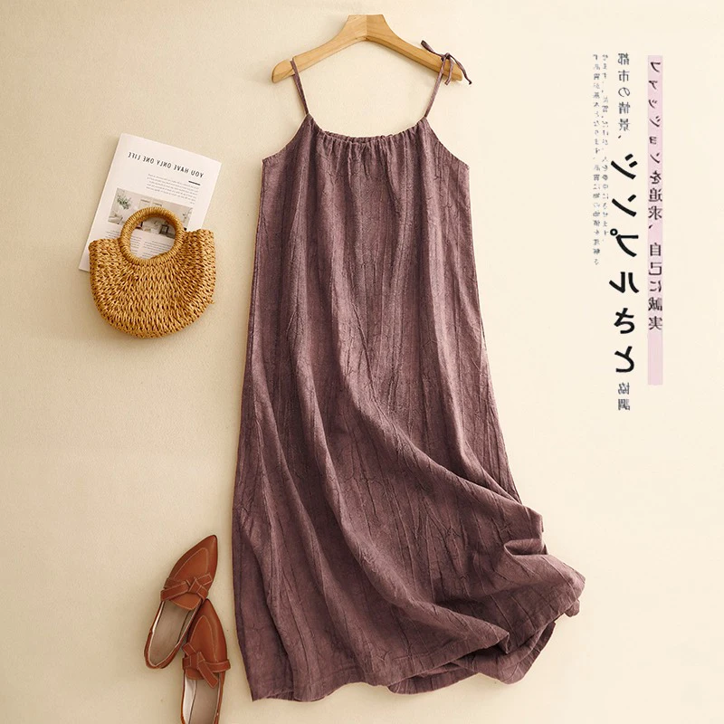 Tekstura wczesnej jesieni, plisowana, jednolita, bawełna i len, na ramiączkach, wysokiej jakości, luźna, codzienna, długa spódnica w kształcie litery A.