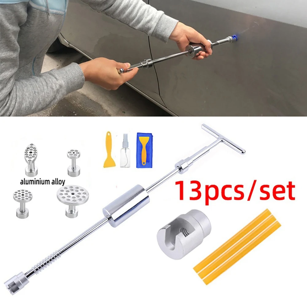 13Pcs Paintless Dent Repair Hail Removal T Bar Slide Hammer Blue Glue Puller Tabs Hail Remover Auto Dings Repait Tools