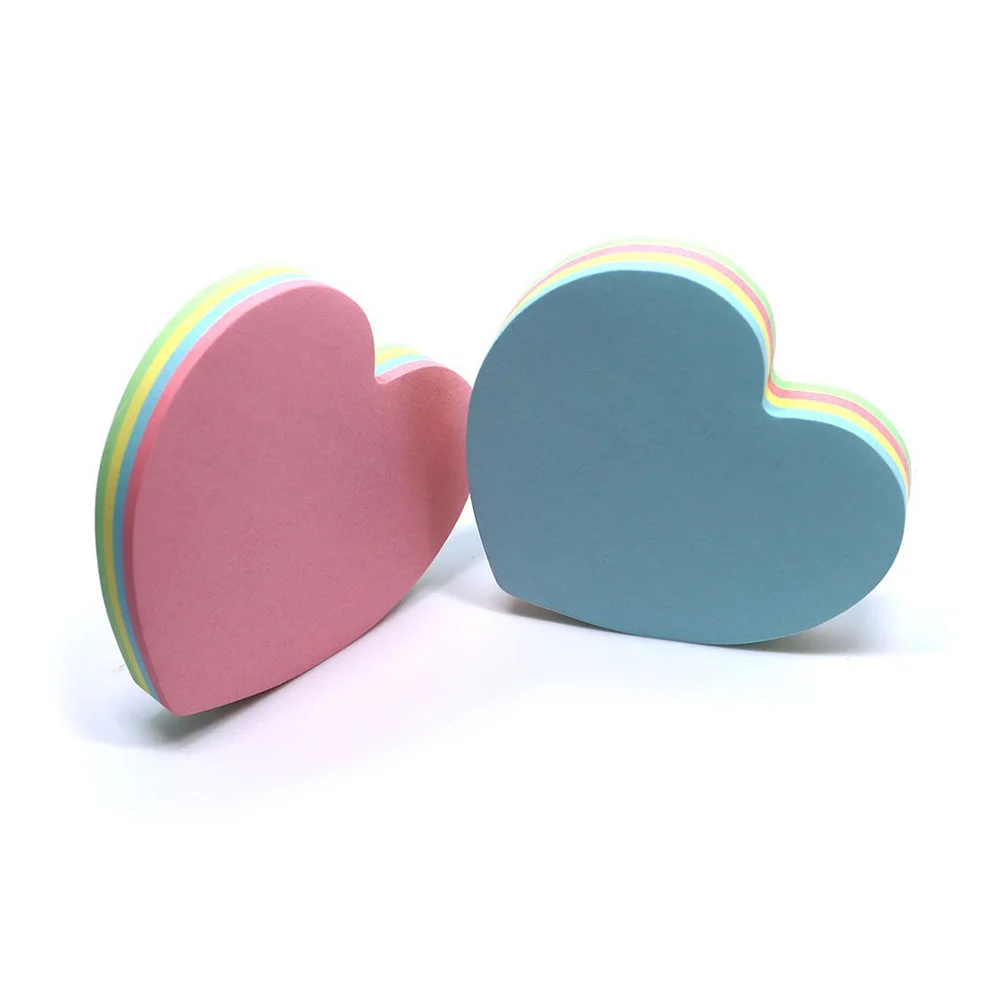 2pcs Heart-shaped Posted Self-Adhesive Paper Notes Facilitated Stickers Notepads (Random Color) 3 x 3