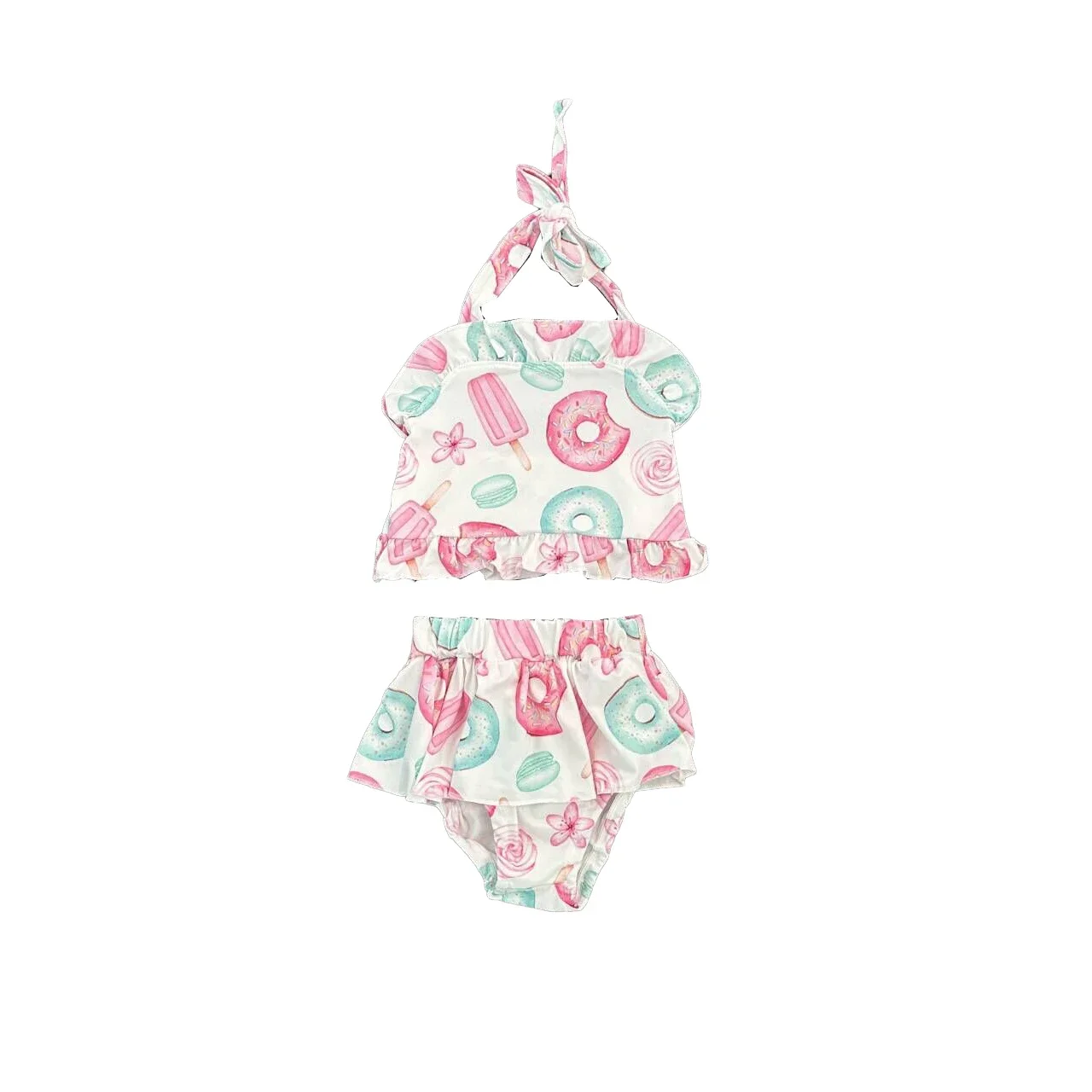 Wholesale Girls Donut Popsicle Swimwear Beachwear Bow Two Pieces Sets Kids Bikini Swimsuits Milk Silk
