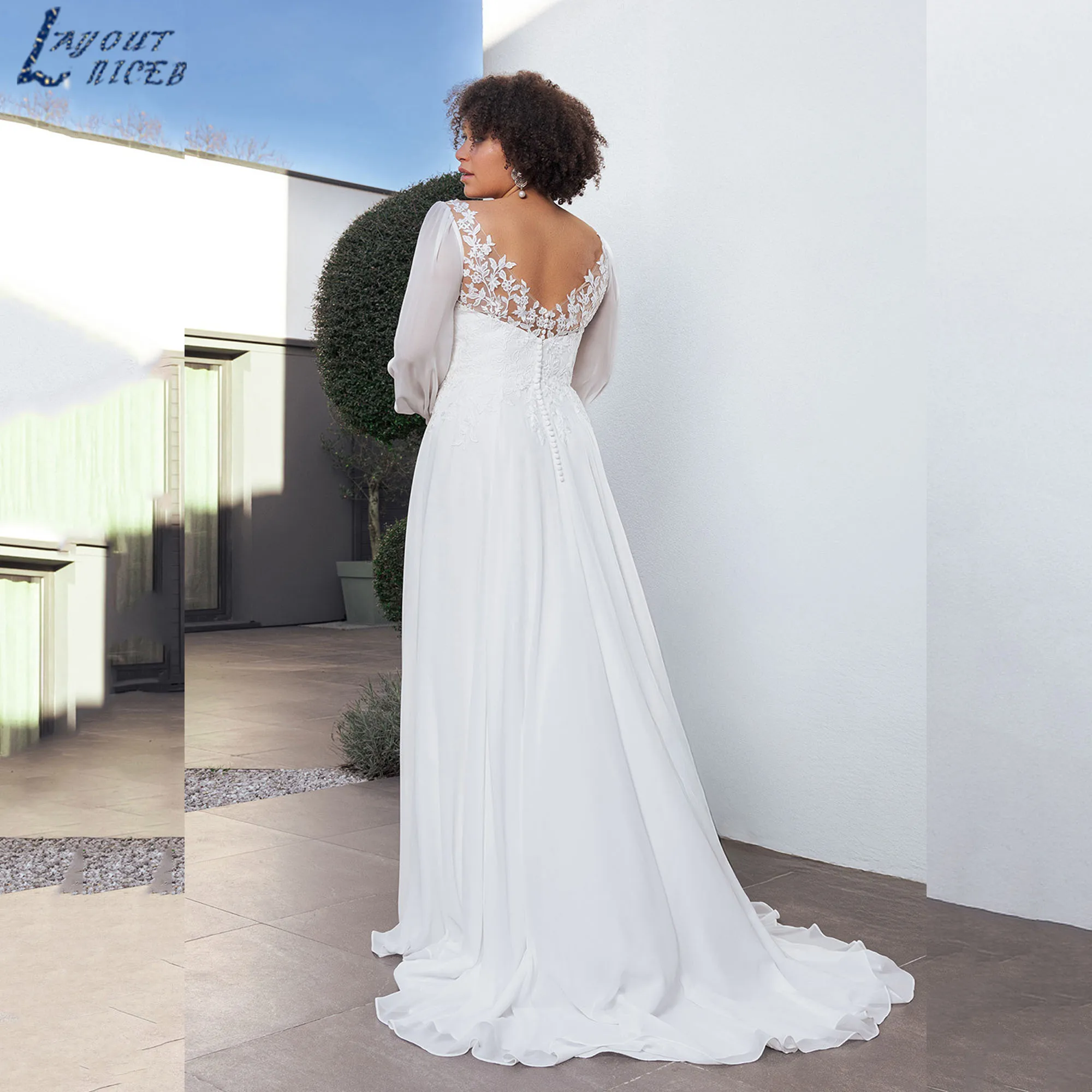 

Long Sleeves wedding Dresses Plus Size V-Neck Backless Appliques Chiffon Bride Gown Romance A-Line vestidos de novia Customized
