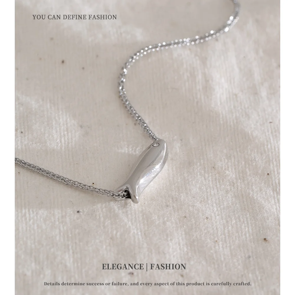 NiNice Stainless Steel Fish Shaped Pendant Zirconia Necklace with Fashionable Design Cute Exquisite Waterproof PVD Coating