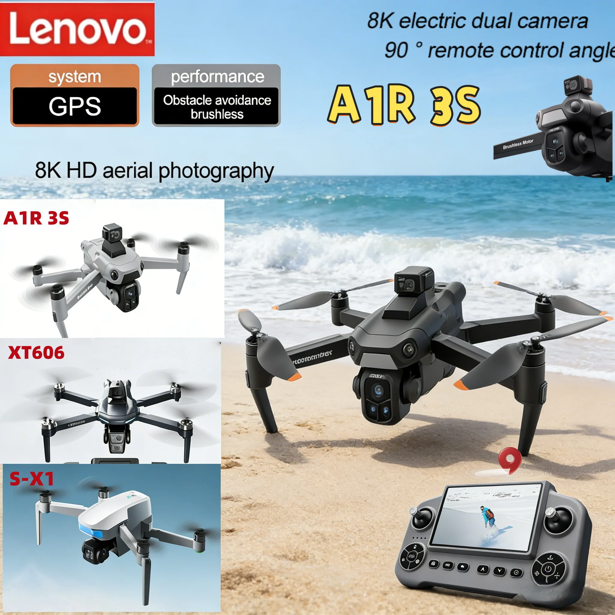 

Дрон Lenovo True GPS 8K V198 MAX XT606 A1R S-X1: квадрокоптер с Wi-Fi, дистанционным управлением, функцией обхода препятствий и двойной FPV-связью