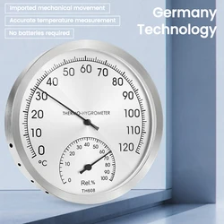 Termómetro mecánico de TH-608, higrómetro colgante de pared de acero inoxidable para interiores y exteriores, Monitor de humedad y temperatura ambiente para Sauna