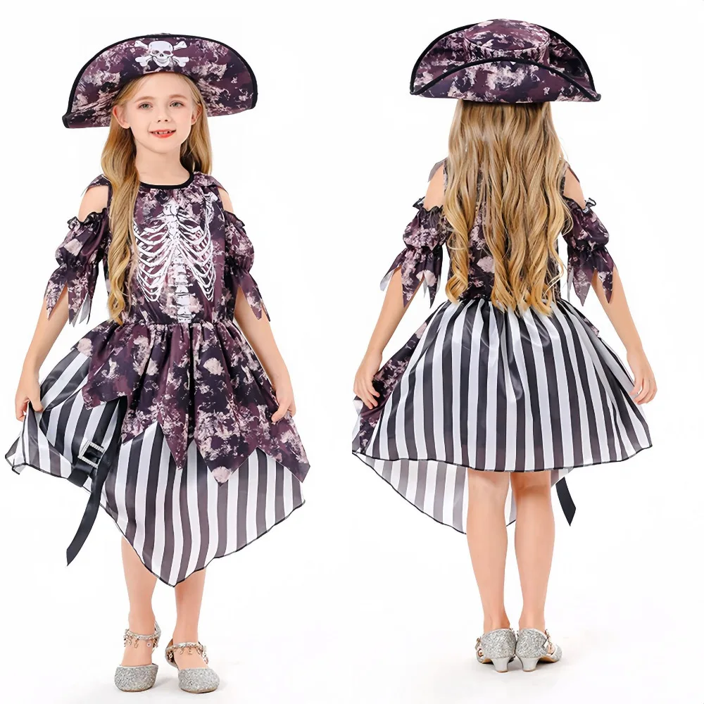 Disfraz de pirata para niñas, conjunto completo de vestidos, uniformes para niños, ropa de actuación para fiesta de Carnaval y Halloween, juego de rol