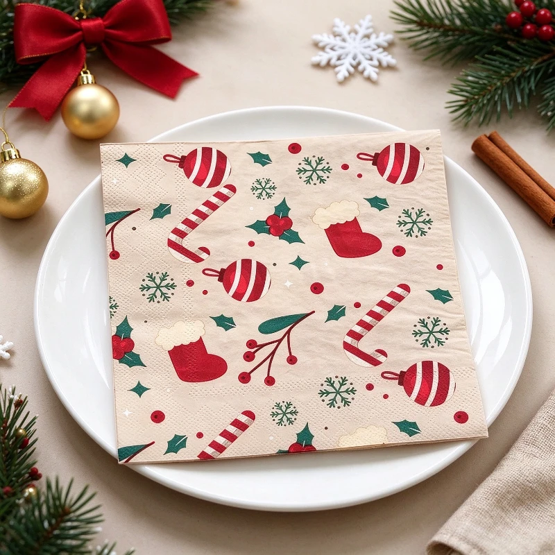 20pcs/40pcs 33cm Double-layer Christmas Element Disposable Christmas Party Paper Placemat Holiday Table Decoration Supplies
