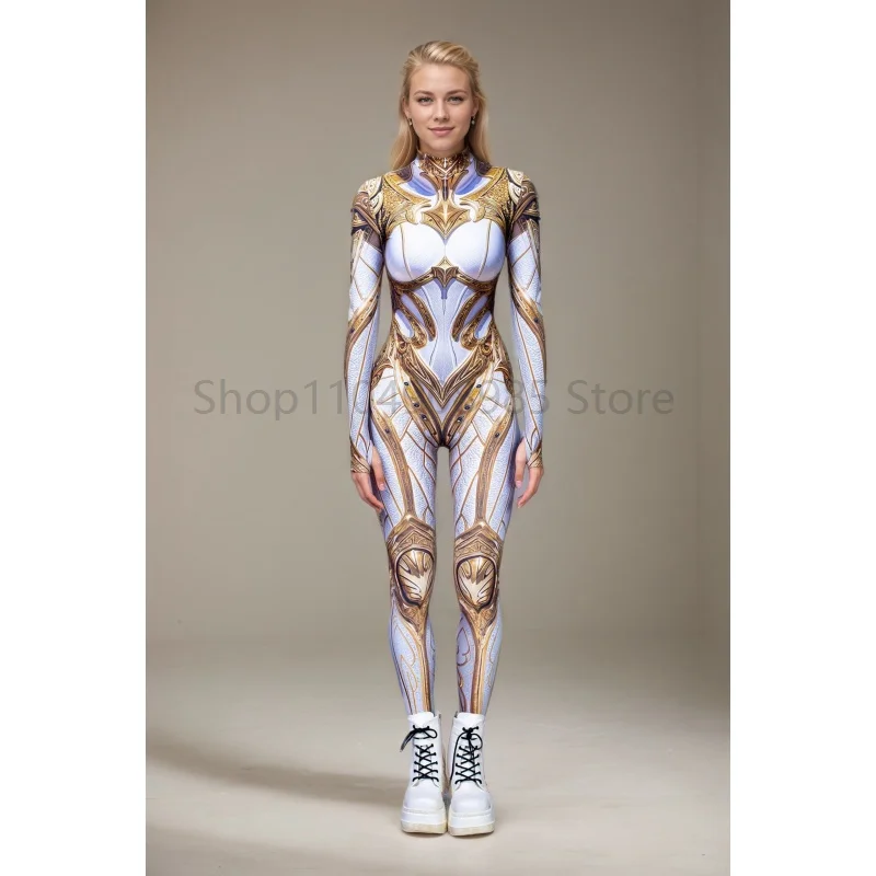 Cyberpunk AI Robot 3D Printed Bodysuit Women's Cosplay Costume Elastic Tight Jumpsuit Carnival Party Stage Performance Outfit