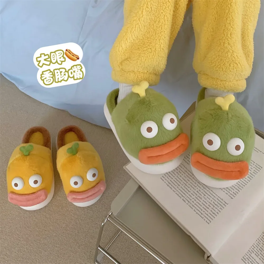 Home warm plush soft bottom cotton slippers creative new weird clown fish fashion winter head cotton slippers female