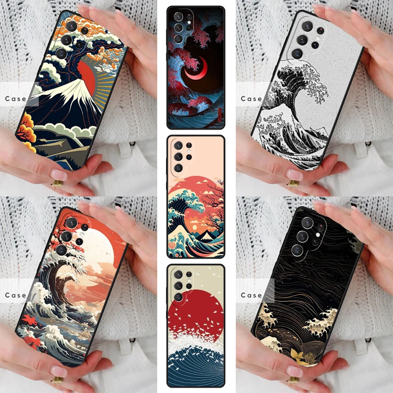 FLYING CRANES SEA WAVES Japanese Art TPU Phone Case for Samsung Galaxy S26 S25 S24 S23 S22 S21 S20 Note10 Plus FE Ultra Cover