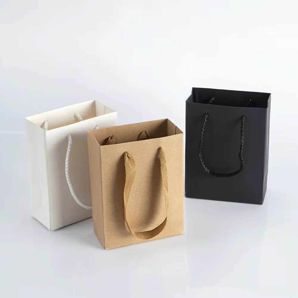 

100PCS Personalized Logo Paper Tote Bag Kraft Crafts Wax Wedding Shopping Food Storage Gift Packaging Paper Bag with Handles