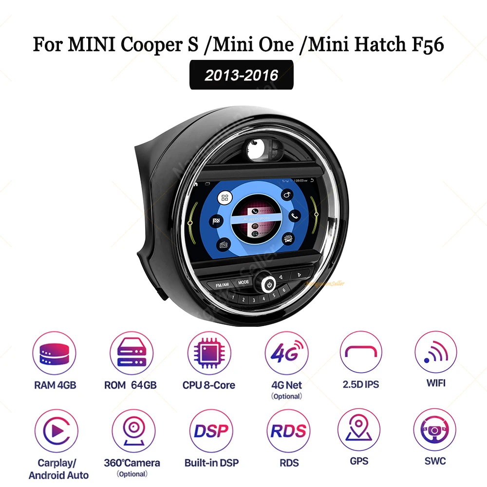 VIGOHI Qualcomm Android Screen For Mini One F56 Applay CarPlay Android Auto Mini Cooper S Car Radio Multimedia Player Navi Gps