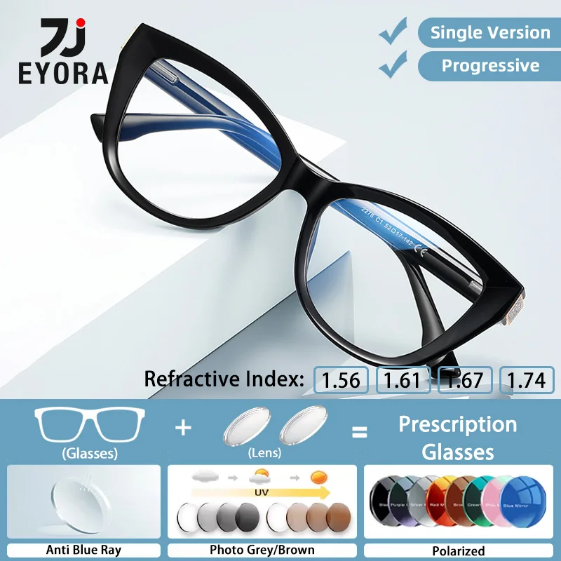 

EYORA Skinny Face Bling Glitter TR90 Reading Glasses Myopia Eyewear Hyperopia Anti Blue Light Progressive Photochromic Eyewear