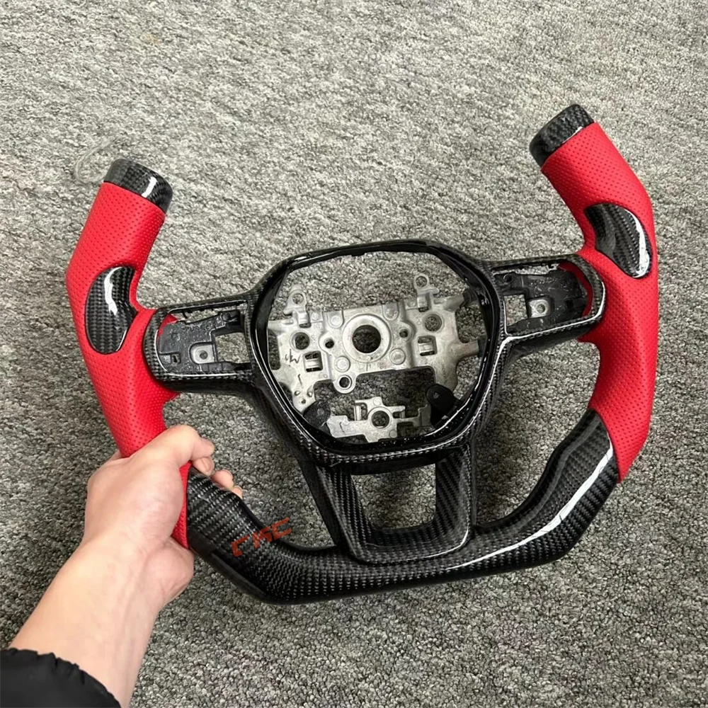 

Customized black Carbon Fiber red Perforated Leather steering wheel For Honda Civic 11th 2021 2022 2023 2024