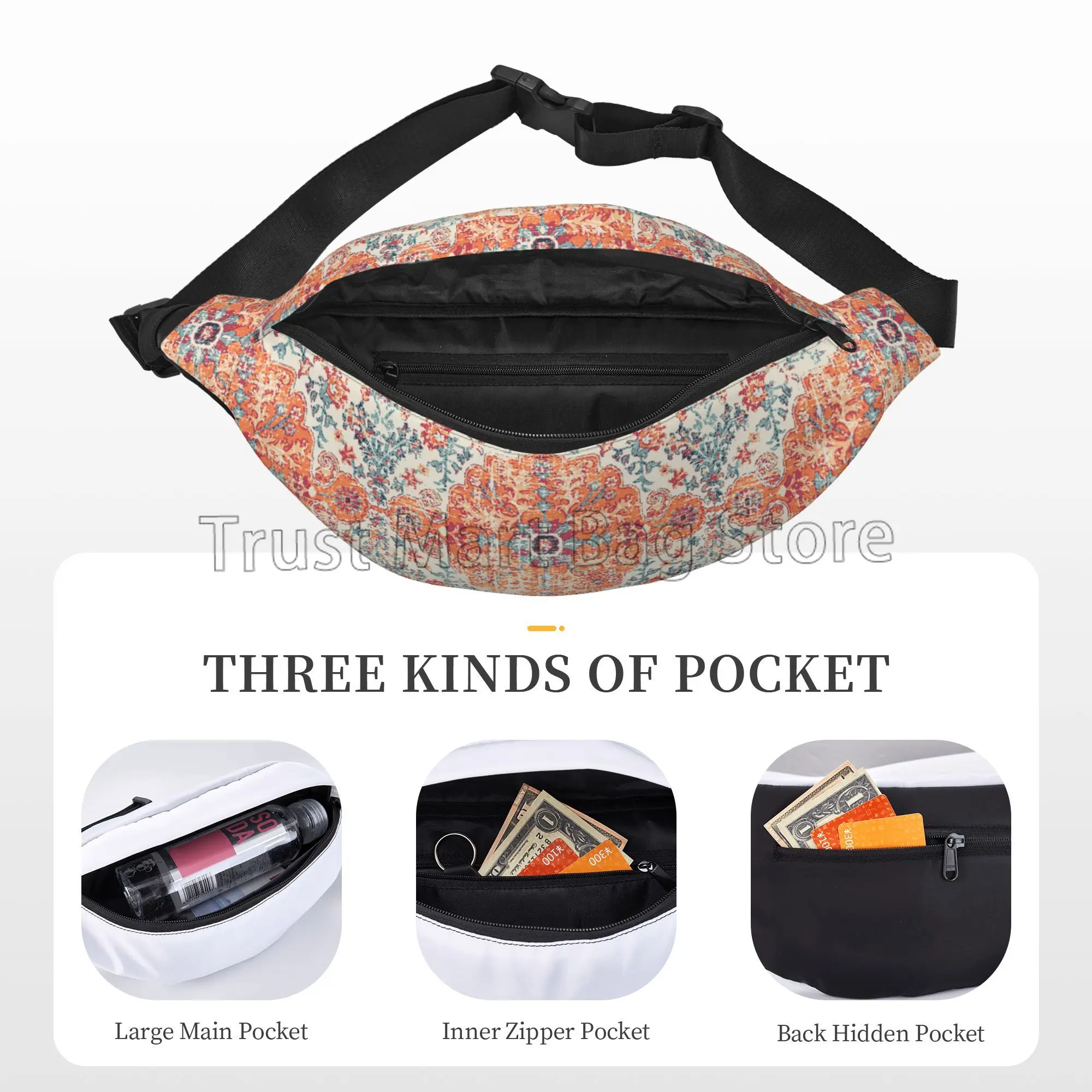 Aztec Terracotta Boho Pattern Waist Bag Unisex Adjustable Durable Crossbody Fanny Pack for Outdoor Sport Travel Hiking Camping