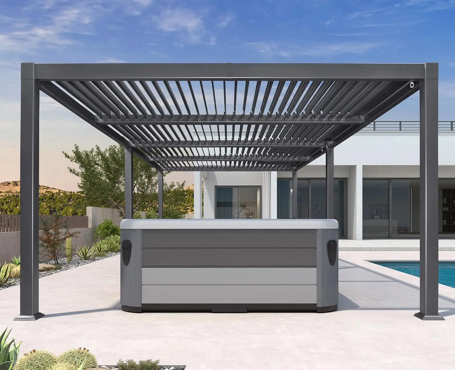 Louvered Pergola 11' x 23' Huge Patio Aluminum Pergola Modern Outdoor Pergola with Adjustable Roof for Deck Garden Yard Hardtop