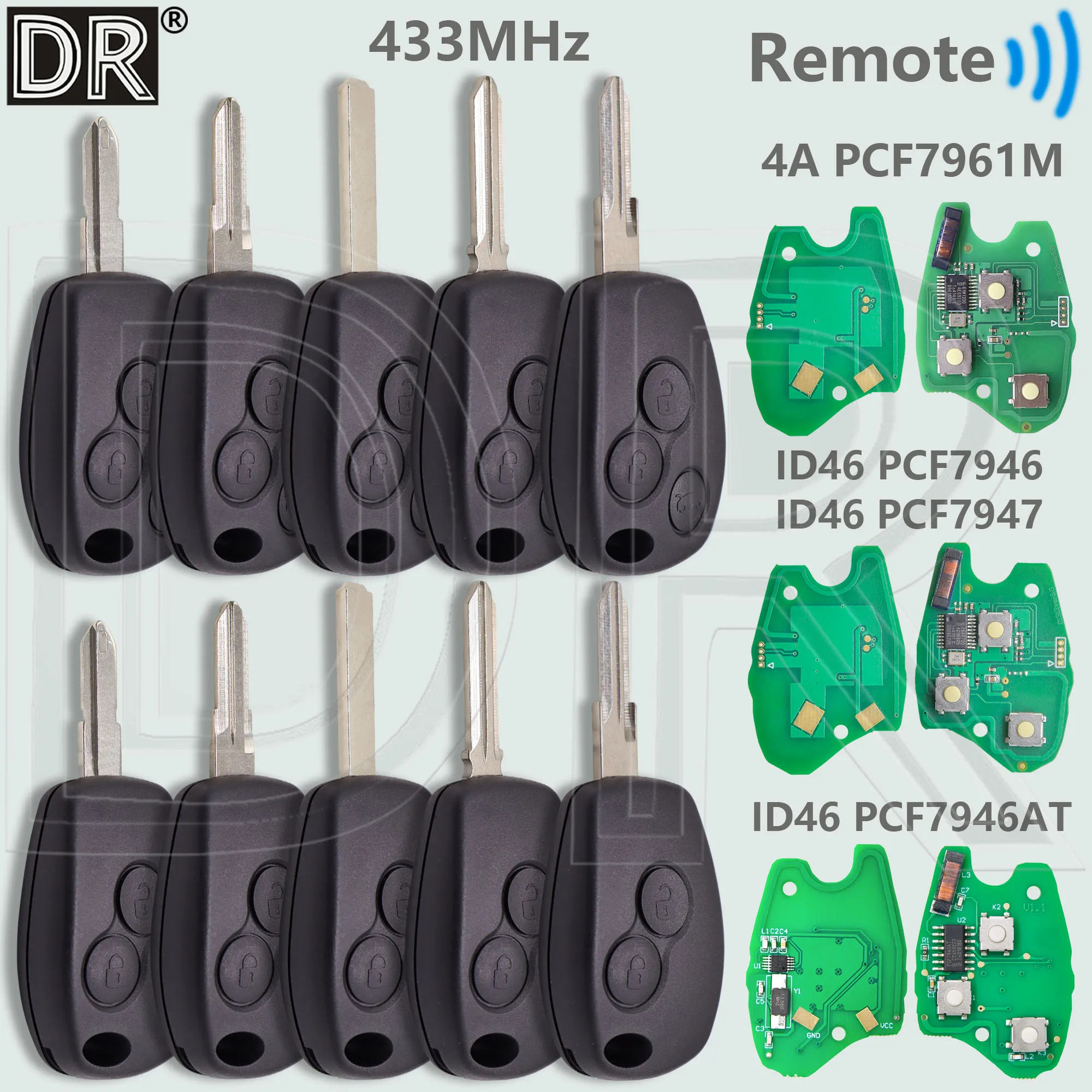 Clé télécommande de voiture DR 4A PCF7961M ID46 PCF7946/7947 433MHz, pour Renault Megane Duster Modus Clio 3 Twingo DACIA Logan Sandero Kangoo