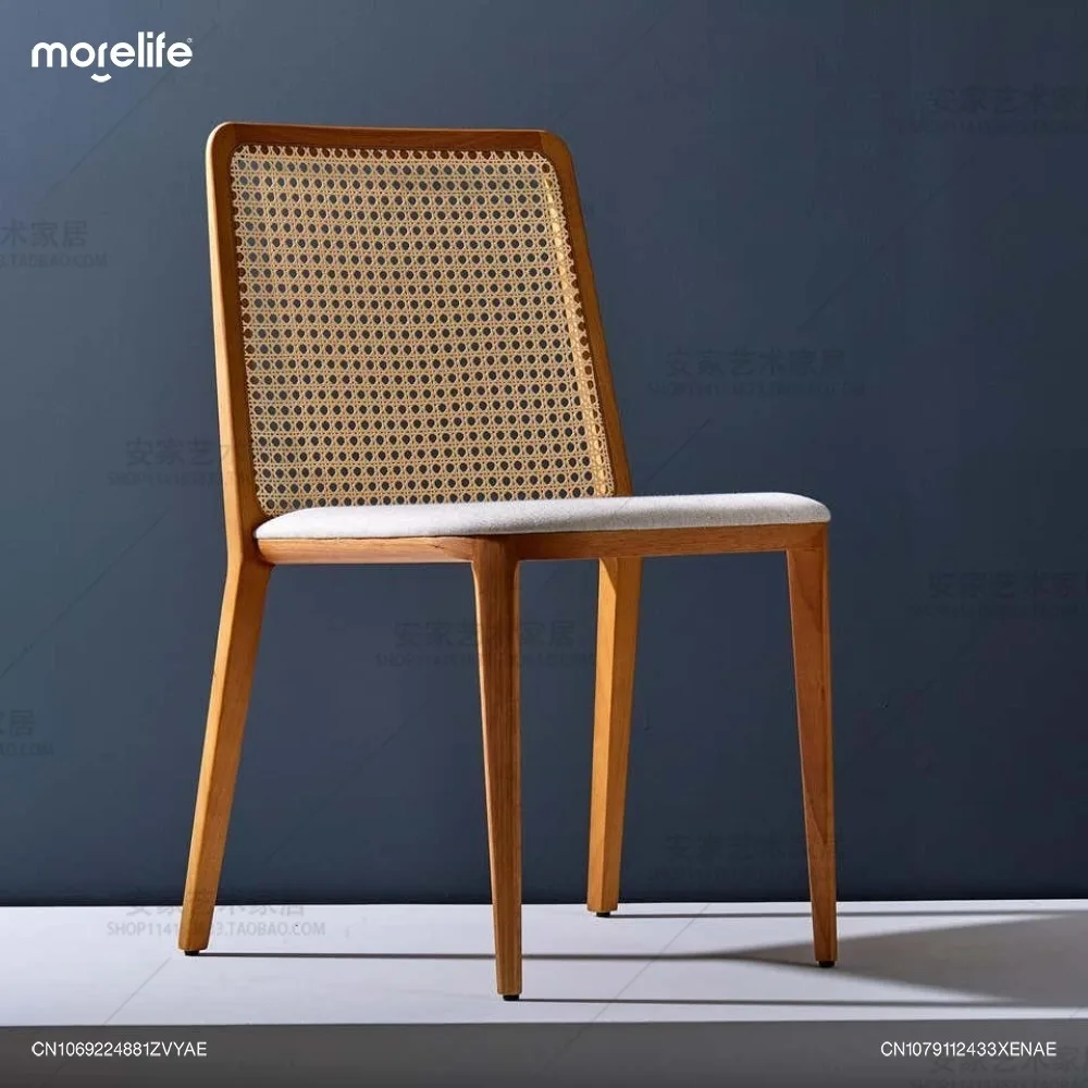 

Rattan Woven Dining Chairs Nordic Style Comfortable Light Luxury Backrest Chair Modern Minimalism Living Room Furniture K01