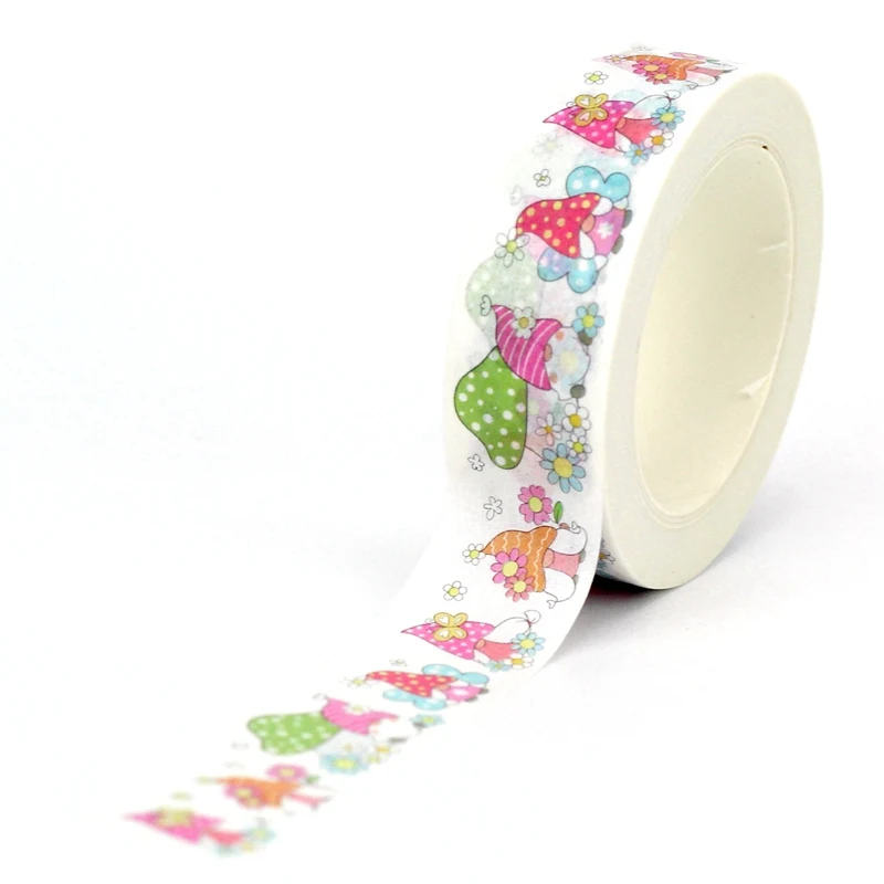 NEW 1PC. 10M Decor Pink Gnomes and Green Mushrooms Washi Tapes for Journaling Adhesive Masking Tape Cute Papeleria