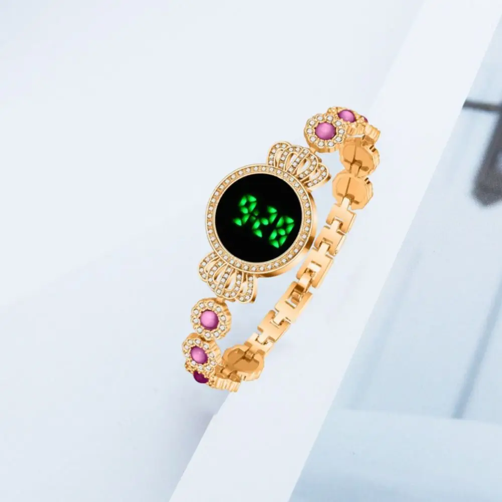 ساعة إلكترونية نسائية أنيقة رائعة من حجر الراين بتصميم كلاسيكي محمول وخفيف الوزن وساعات عمل للسيدات #5