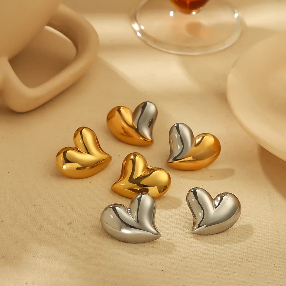 Stainless Steel Heart-Shaped Pendant Earring 18K PVD Gold Plated Tarnish Free Waterproof Hypoallergenic Jewelry For Women