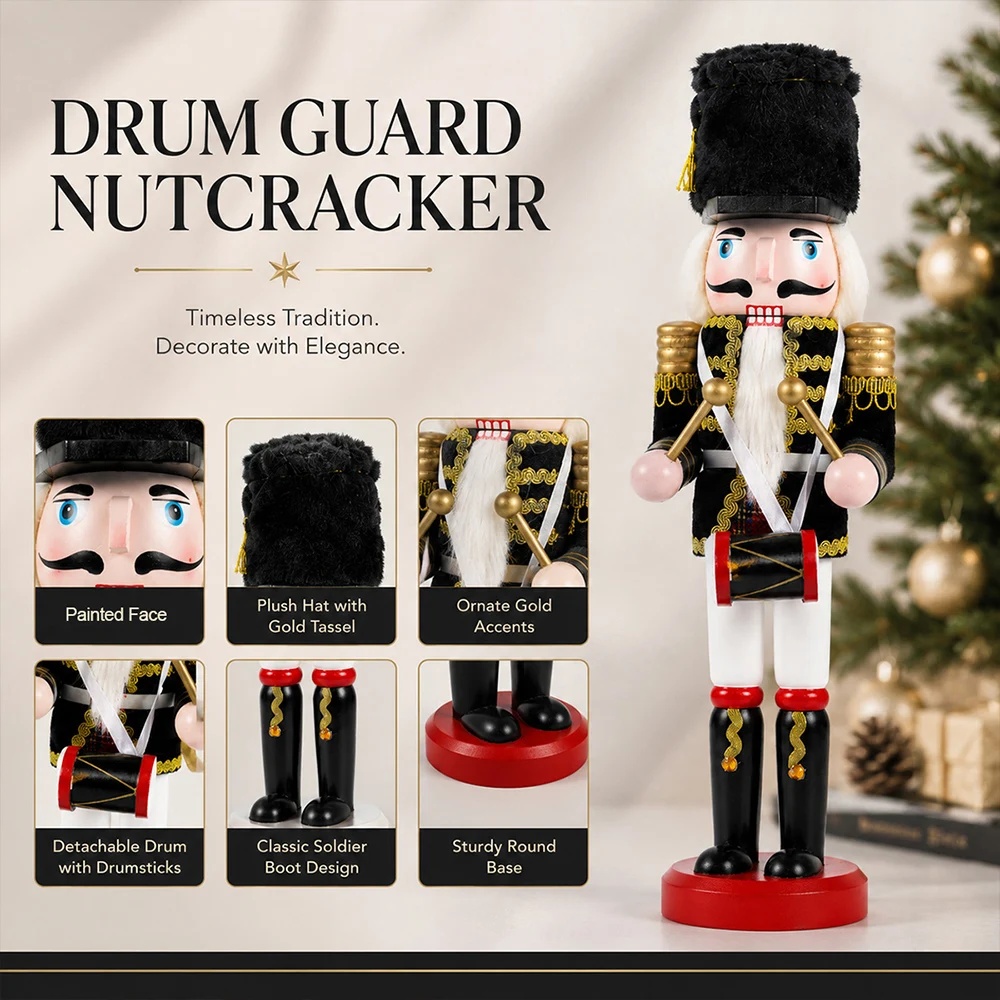 1/2/4pcs 30CM New Nutcracker Red Sword gun Soldier black flute drum soldier solid wood wrap handicraft decoration features gifts