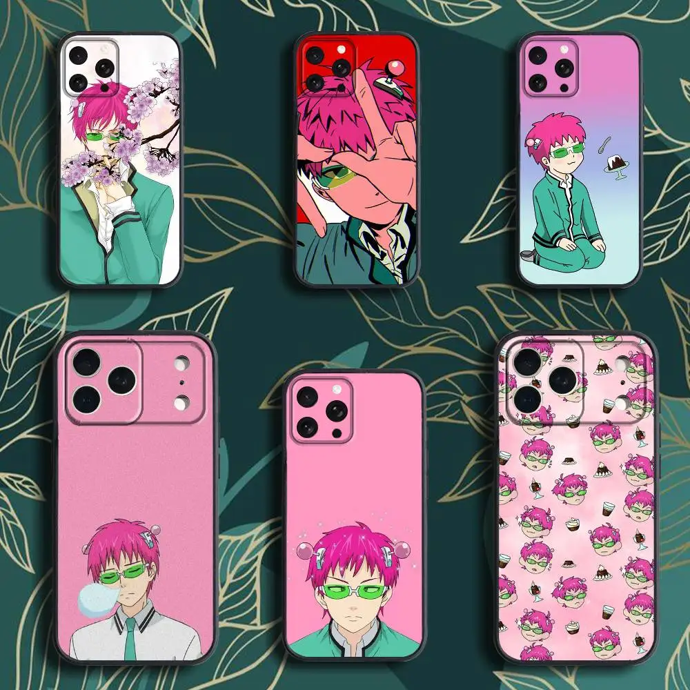 

Saiki K-KusuoS Cute For iPhone 11,15,16,14,13,17,12,Pro,SE4,Plus,E,Max,Air,Mini Black Shockproof soft Cover Phone Case