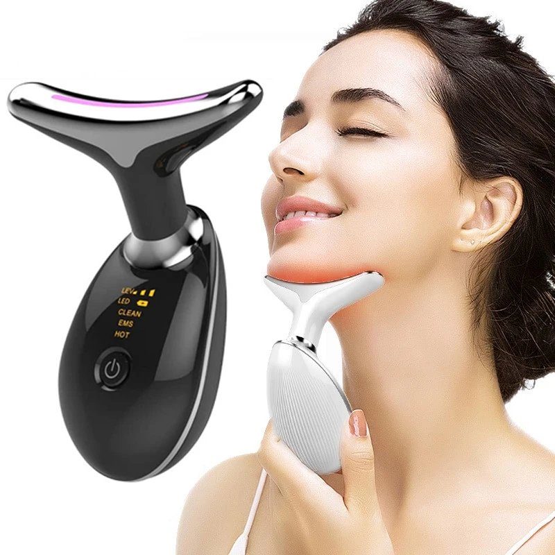 EMS Thermal Neck Lifting and stringere Neck Face Massager Electric Microcurrent Wrinkle Remover LED Photon Face Beauty Device