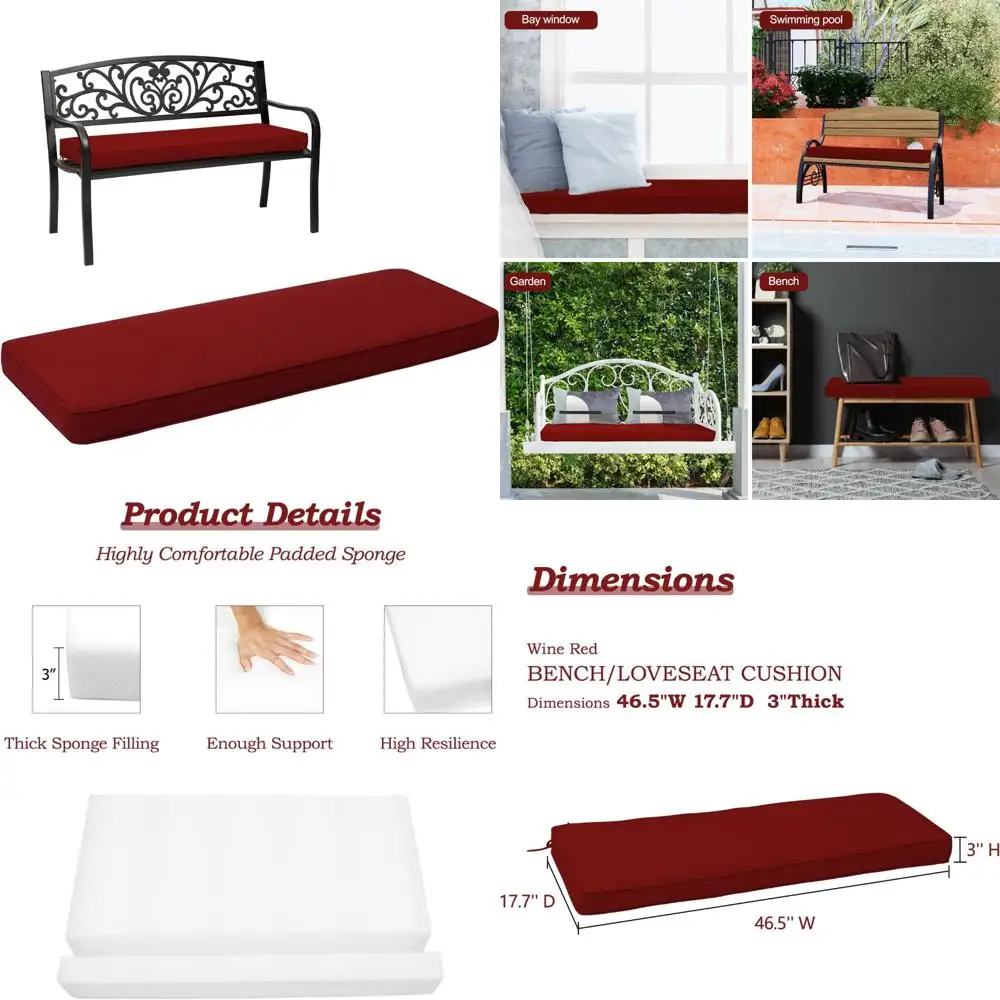 

Красная подушка для уличной патио, 46,5 x 17,7 x 3 дюйма, чехол из ткани олефина, наполнитель из губчатой пены