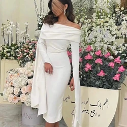 Simple Customized Off-the-shoulder Sheath Formal Ocassion Gown Anke length Hugging Skirts Charmeuse Evening Dress فساتين الس