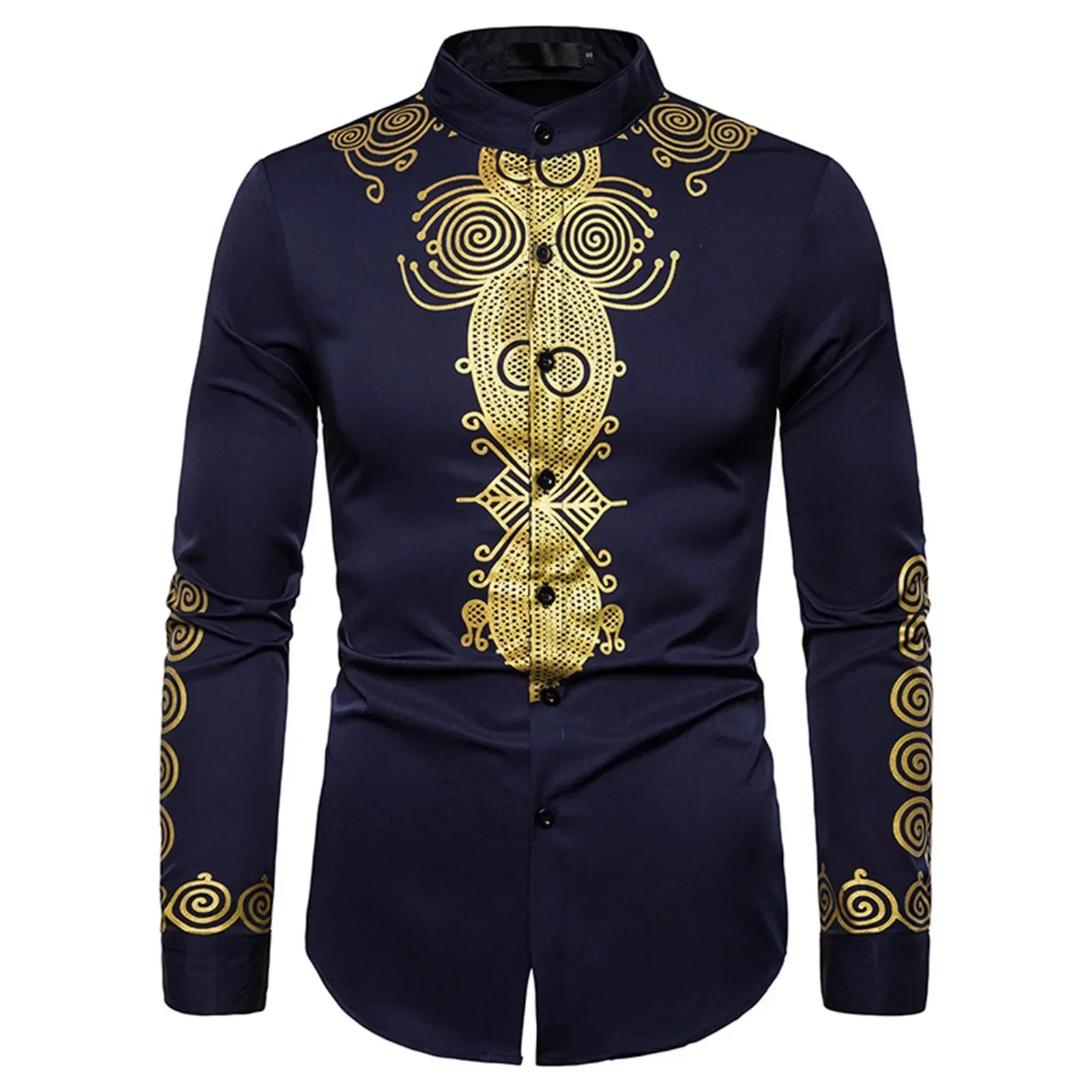 African Dashiki Print Men's Turn-down Collar Button Shirts Casual Short/Long Sleeve Tops Hip Hop Ethnic Style Streetwear Clothes