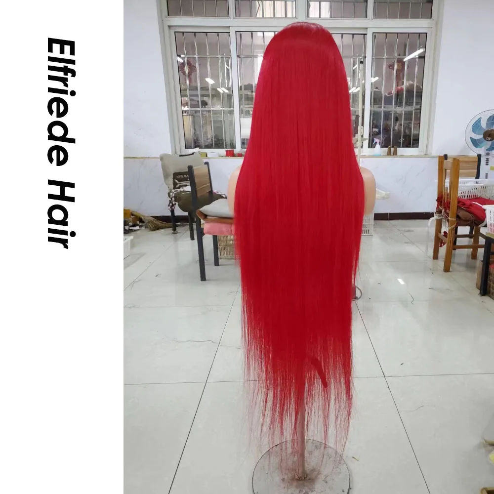 Elfriade-Peluca de cabello humano liso para mujer, postizo de encaje Frontal, color rojo, 4x4, cierre de encaje, 13x4, 13x6, HD, 100%