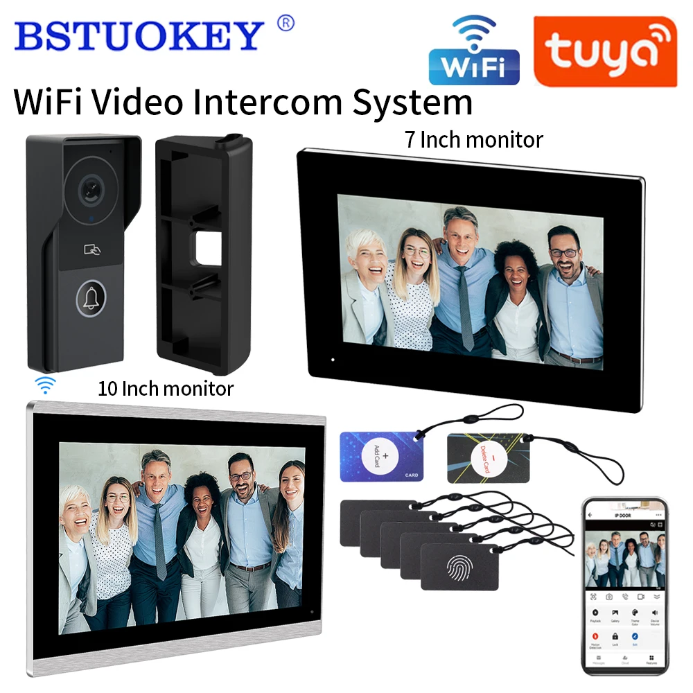 TUYA 1080P AHD 7/10Inch Touch Screen WIFI Wired Video Doorbell APP Smart Home Video Intercom Kits for Card Access Control System