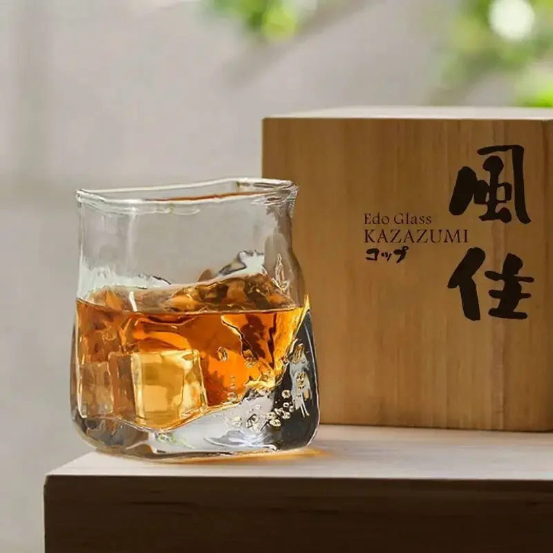 Wind-Holding Whisky Crystal Glass KAZAZUMI Japan EDO Art Glassware Wineglass Randomized Bubble Chivas Whiskey Cup Rock Tumbler