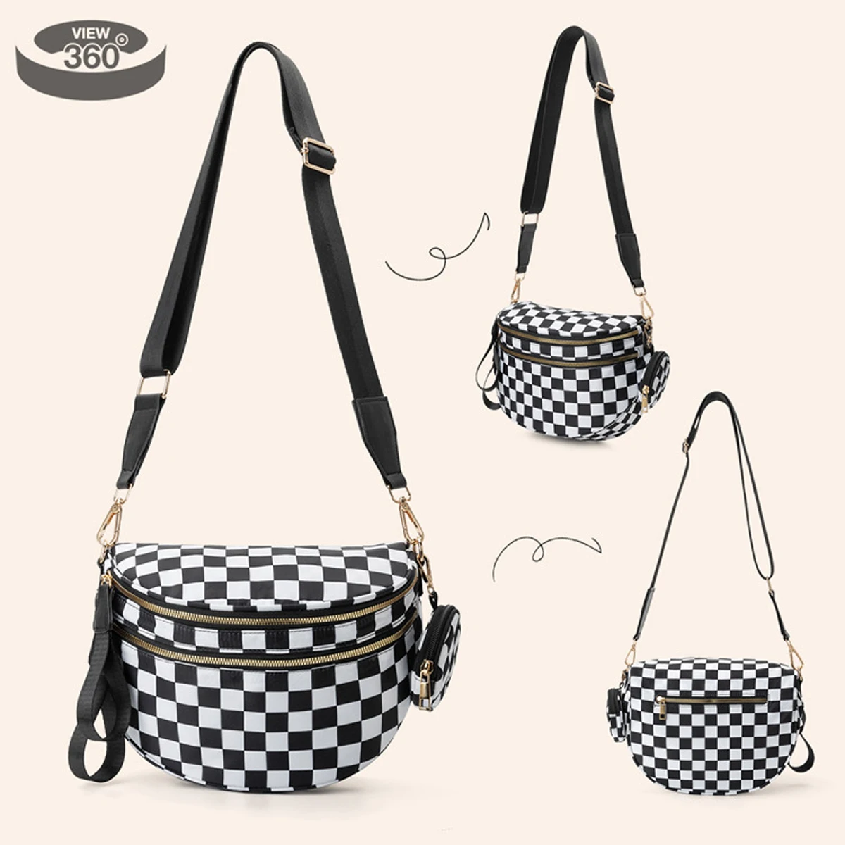 Borsa madre in reticolo bianco e nero, borsa a tracolla di grande capacità, borsa sportiva leggera per uomo e donna