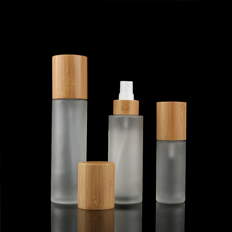 

Natural 30ml 50ml 100ml 120ml 150ml Frosted Cosmetic Lotion Pump Fine Mist Glass Spray Bottle With Bamboo Wood Lid 60ml 80ml