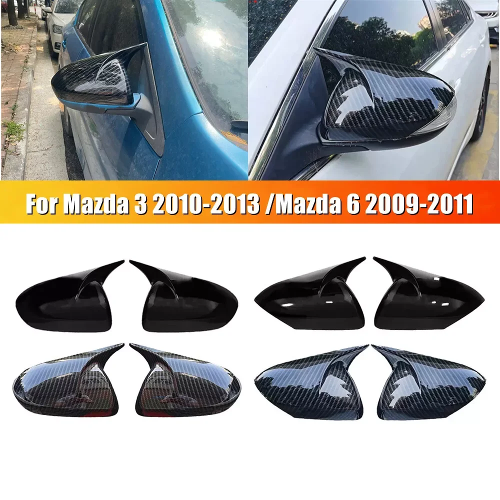 

For Mazda 3 2010-2013 6 2009-2011 Rearview Side Mirror Cover Wing Cap Car Exterior Door Rear View Case Trim Carbon Fiber Look