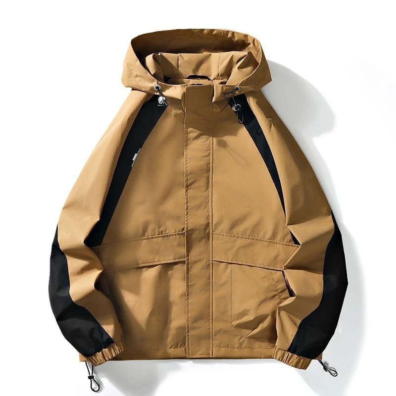 Outdoor Windproof Waterproof Jacket Men Clothing Zipper Sweatshirt Spring Autumn Loose Cargo Jacket Hooded Coats Windbreaker New