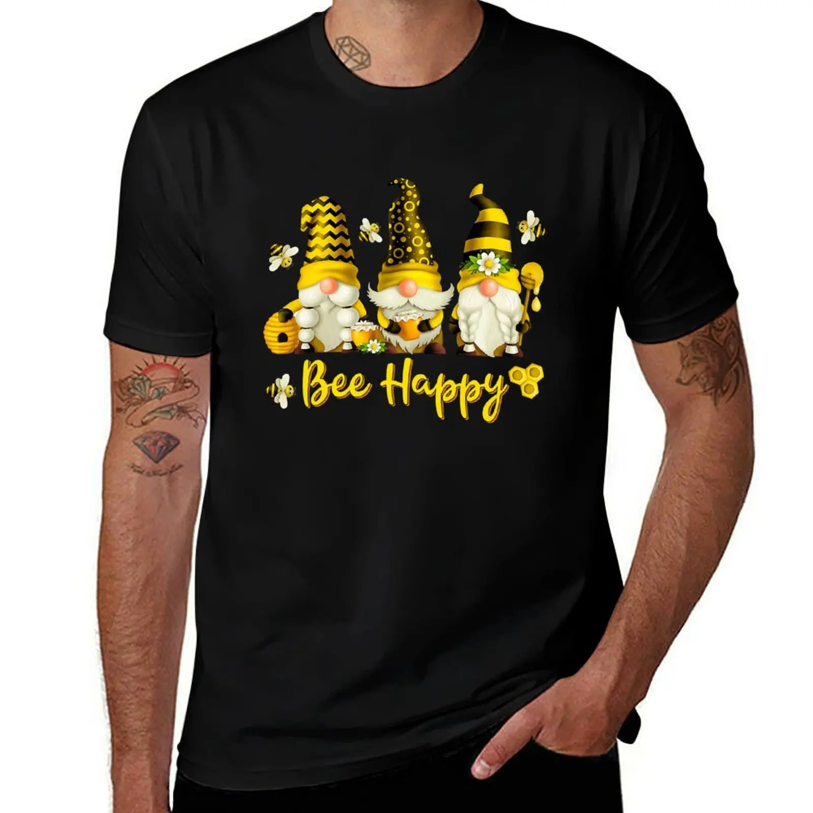 

Весенняя футболка Bee Happy Bee Gnome, хлопковая футболка, мужские футболки с графическим рисунком, винтажная мужская футболка, дизайнерская футболка