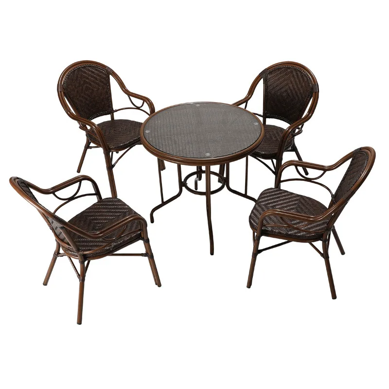 

Outdoor tables and chairs wholesale leisure balcony rattan tables and chairs cafe milk tea shop courtyard garden outdoor furnitu