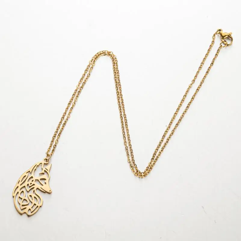 Shuangshuo Classic Viking Fox Pendant Necklace Stainless Steel Hollow Fox Charm Necklace Cute Anmial Jewelry for Her Party Gift