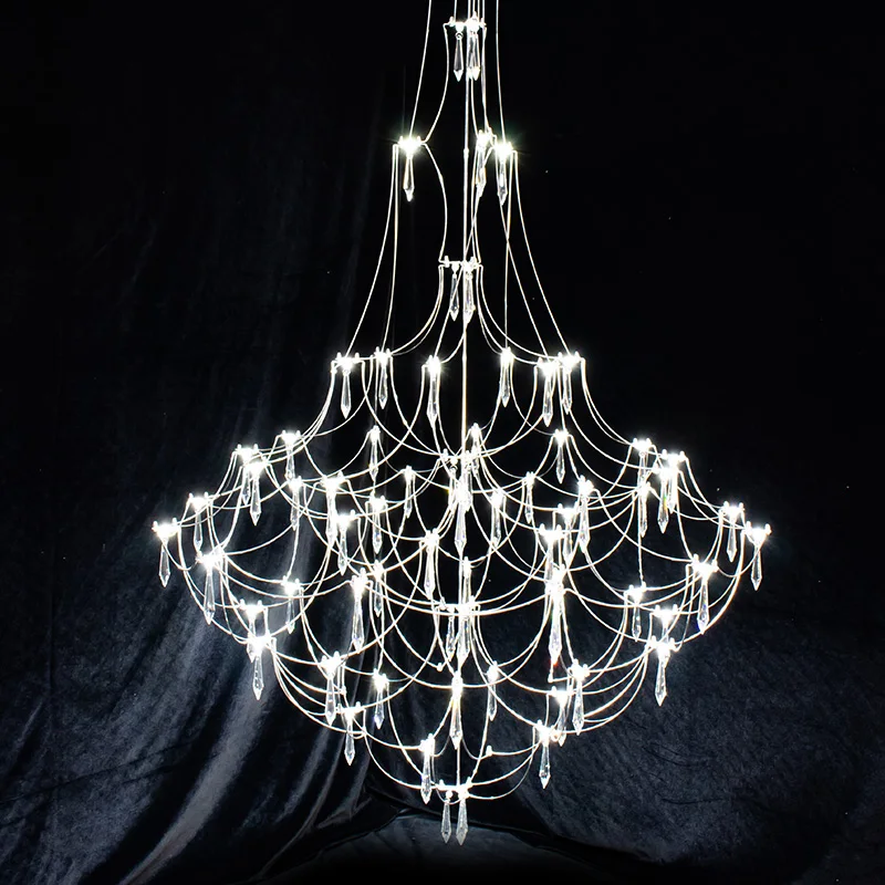 

Postmodern duplex villa crystal LED chandelier light luxury living room dining room firefly bedroom pendant light