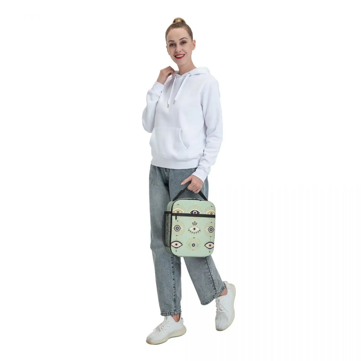 Evil Eye Collection Insulated Lunch Tote Bag for Women Mediterranean Hamsa Lucky Charm Portable Cooler Thermal Bento Box School