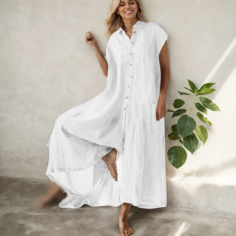 Vintage Cotton Linen Shirt Jumpsuit Summer Harajuku Lapel Button Women Rompers Wide Leg Pants Plus Size Big Pocket Overalls