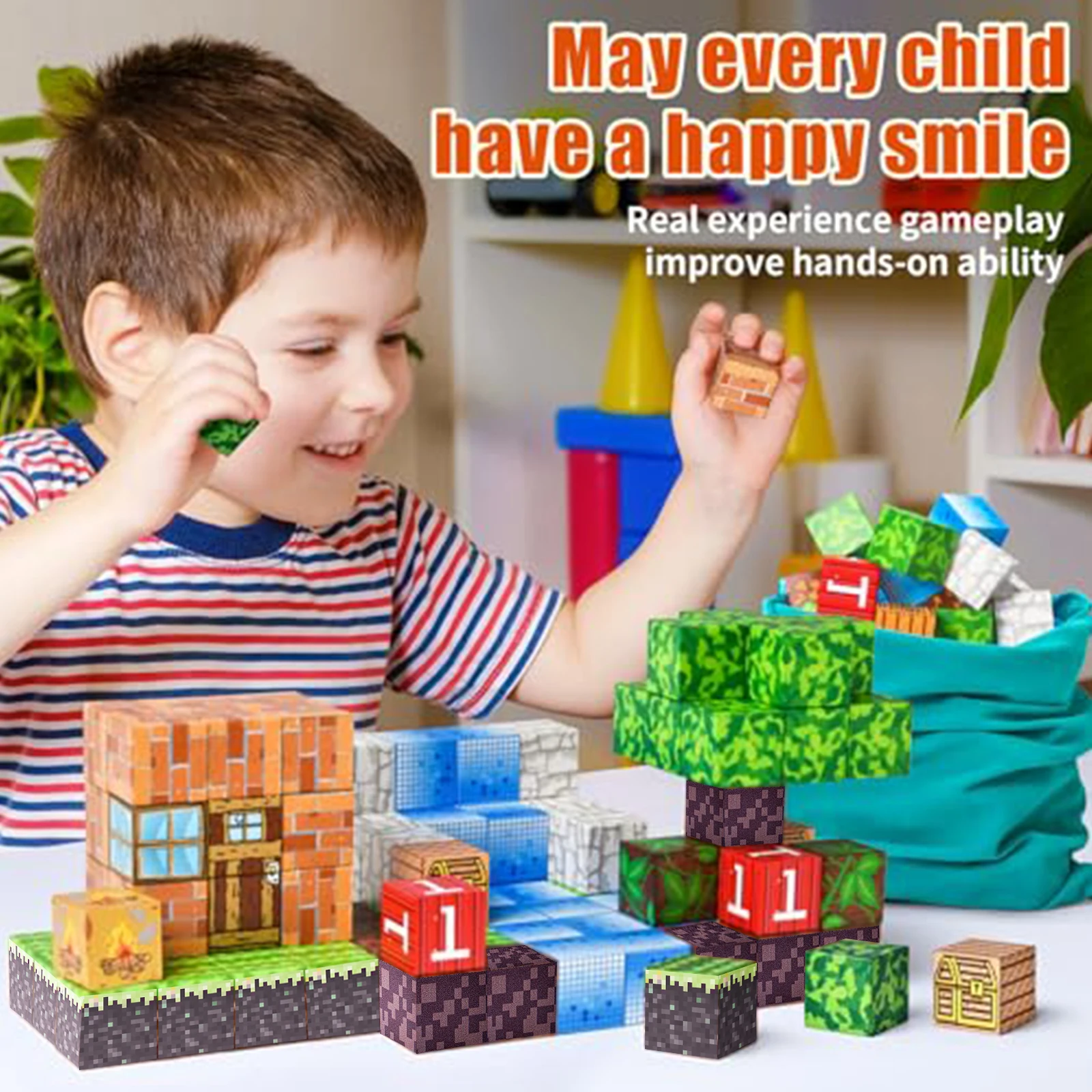 100 pçs bloco magnético floresta cabana brinquedo conjunto para crianças idade 3 + anos de idade quebra-cabeça brinquedos perfeito presentes de aniversário das crianças