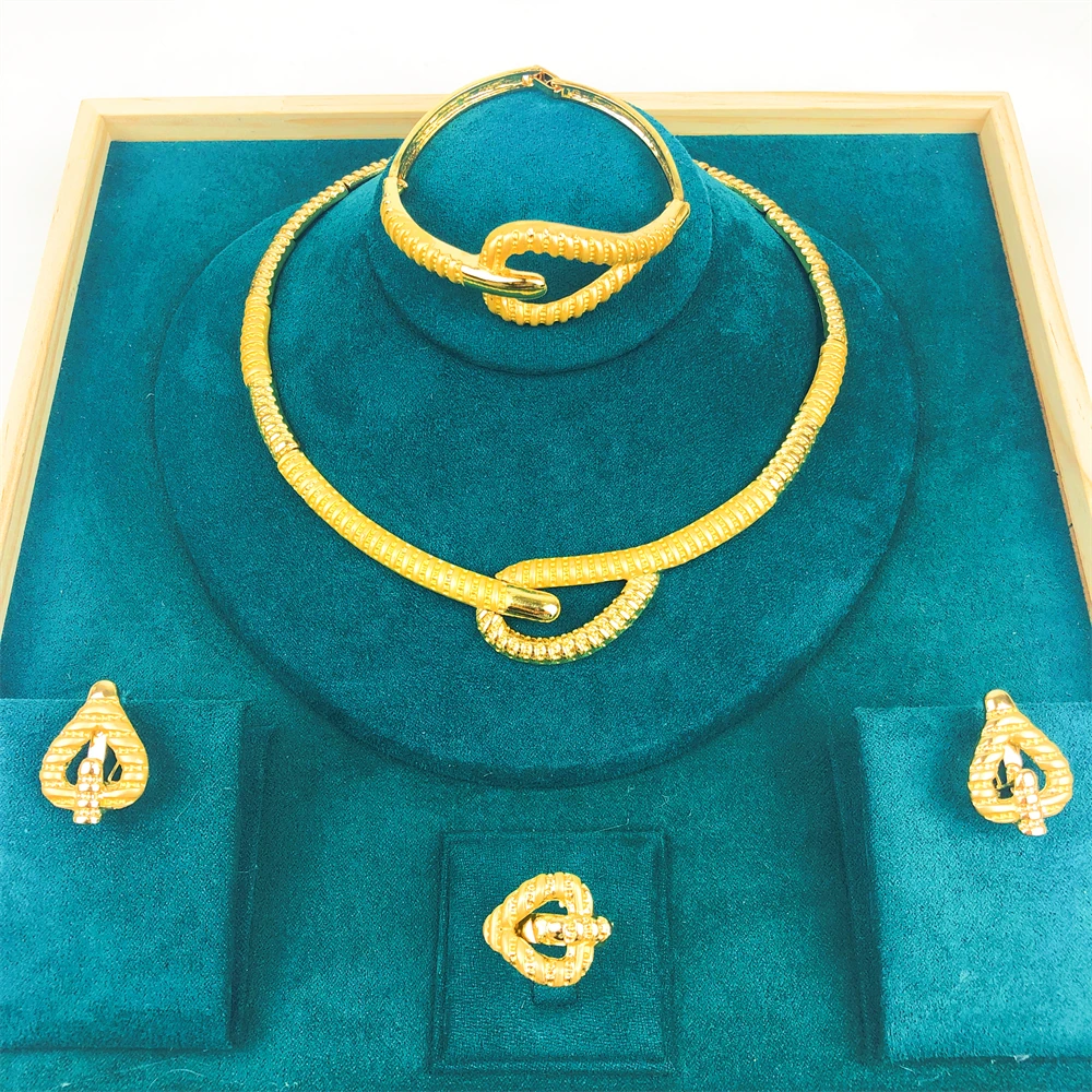 

Minimalist Design Brazil Gold Color Jewelry Set For Women High Quality Jewelry Gold Plated Necklace Bracelet Earrings And Ring